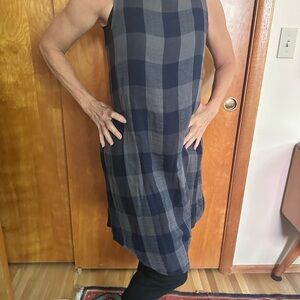 Cloth & Stone Navy and Gray Checkered Midi Dress